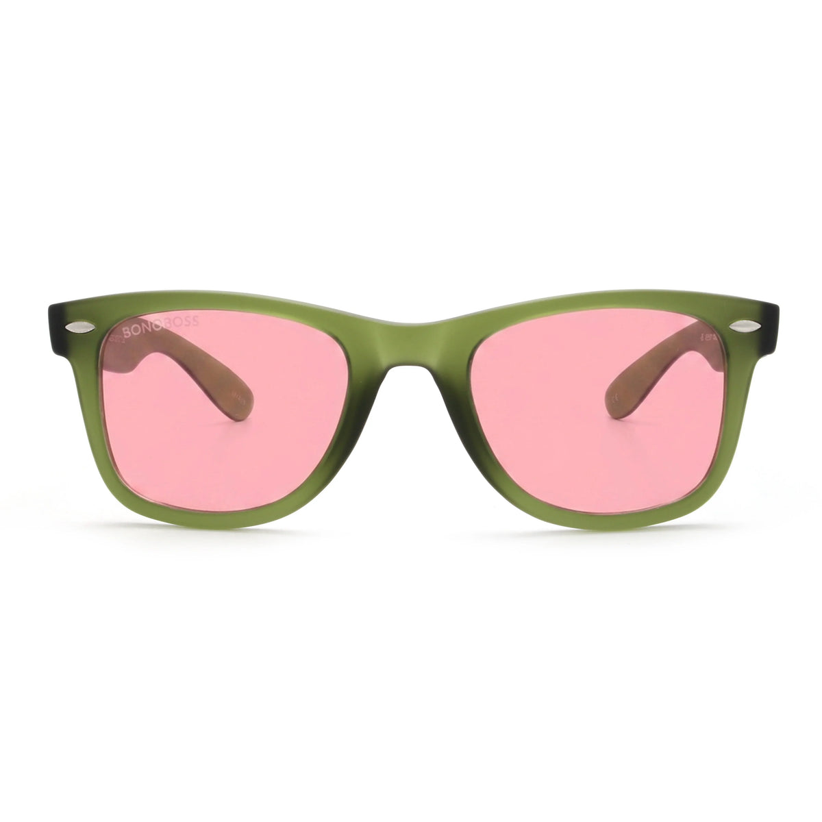 Acacia RPET Olive lentes de sol cristal Pink vista frontal unisex madera reciclada #color_pink #foto_frontal