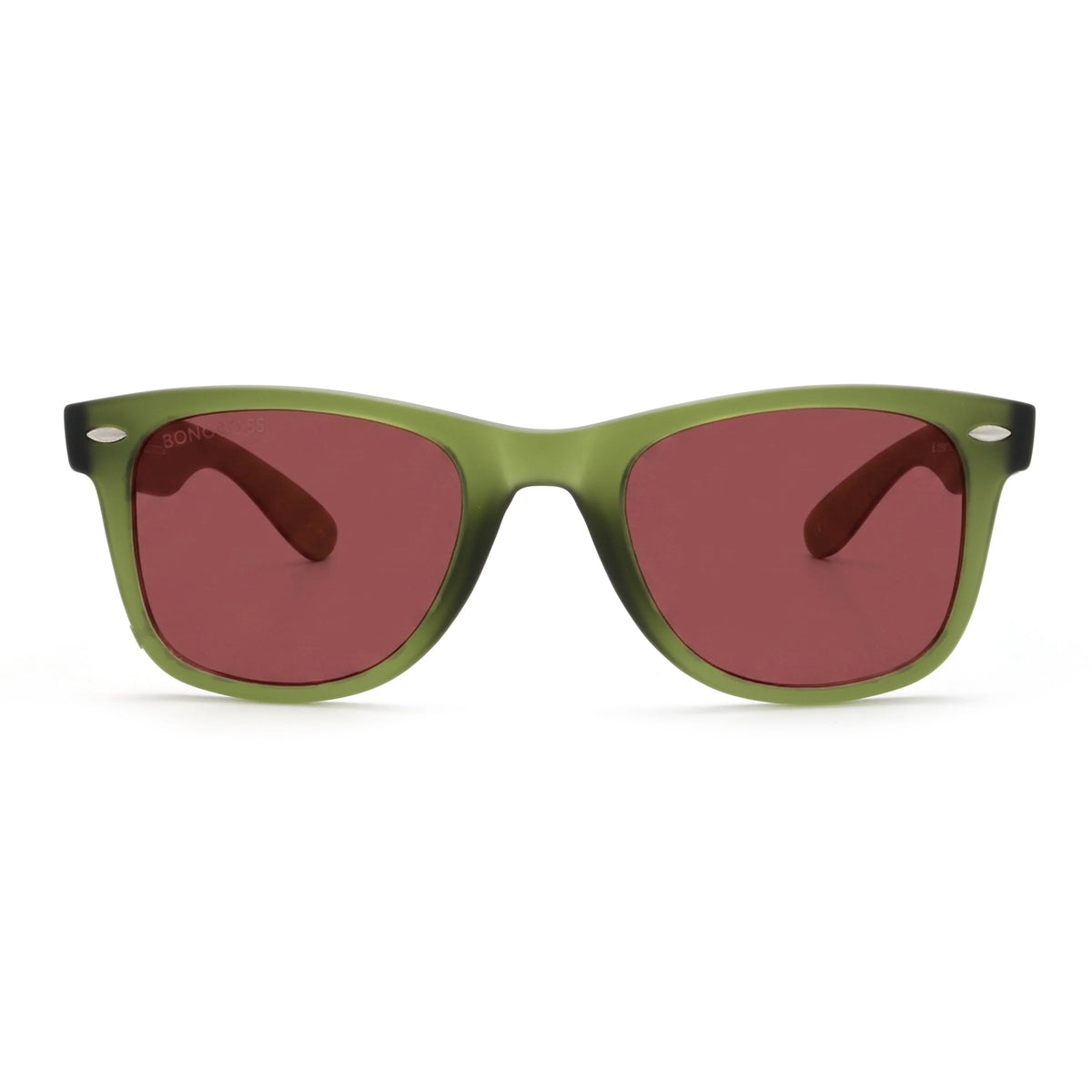 Acacia RPET Olive lentes de sol cristal Rojo vista frontal unisex madera reciclada #color_rojo #foto_frontal