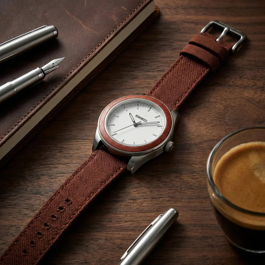 Bonoboss Correa Ultra Thin Nylon 22mm Cafe - still life premium madera reloj props #editorial_ctx_premium_stilllife #color_cafe