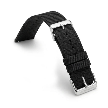 Bonoboss Correa Ultra Thin Nylon 22mm Negro - natural curl mostrando flexibilidad #editorial_wb_curled #color_negro