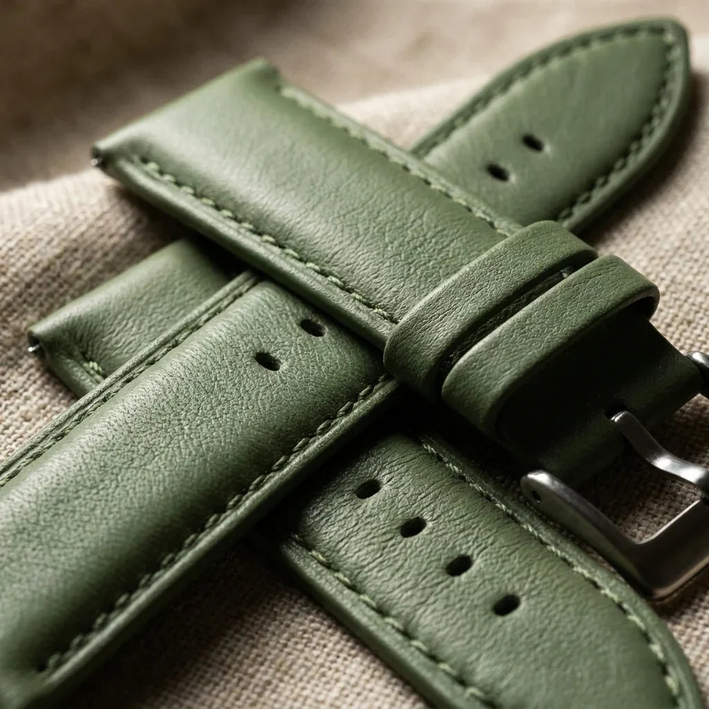 Bonoboss Correa Cuero Premium 22mm Green - macro textura material natural #editorial_ctx_macro_texture #color_green