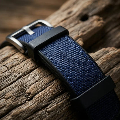 Bonoboss Correa Canvas + TPU 22mm Azul - macro textura material natural #editorial_ctx_macro_texture #color_azul