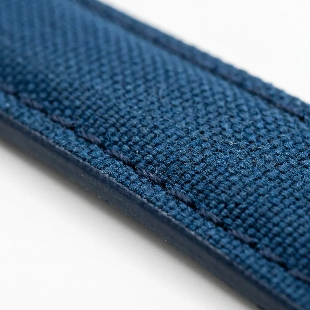 Bonoboss Correa Canvas + TPU 22mm Azul - macro detalle costura textura #editorial_wb_macro_stitch #color_azul