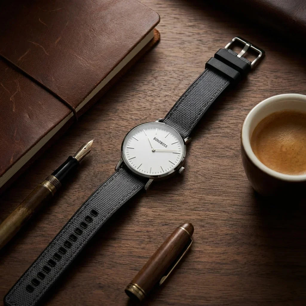 Bonoboss Correa Canvas + TPU 22mm Gris - still life premium madera reloj props #editorial_ctx_premium_stilllife #color_gris