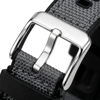 Bonoboss Correa Canvas + TPU 22mm Gris - macro detalle hebilla plateada #editorial_wb_buckle_detail #color_gris