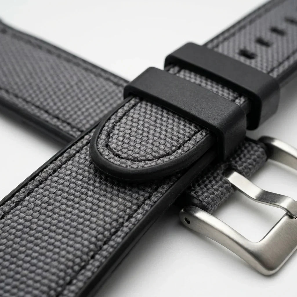 Bonoboss Correa Canvas + TPU 22mm Gris - macro detalle costura textura #editorial_wb_macro_stitch #color_gris