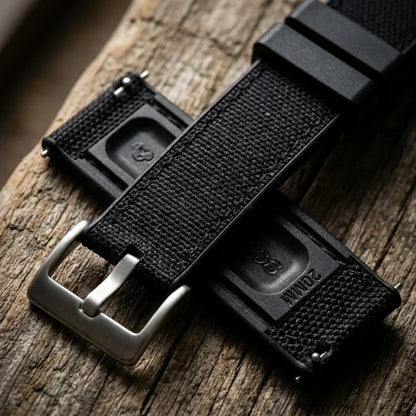 Bonoboss Correa Canvas + TPU 22mm Negro - macro textura material natural #editorial_ctx_macro_texture #color_negro