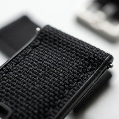 Bonoboss Correa Canvas + TPU 22mm Negro - macro detalle costura textura #editorial_wb_macro_stitch #color_negro