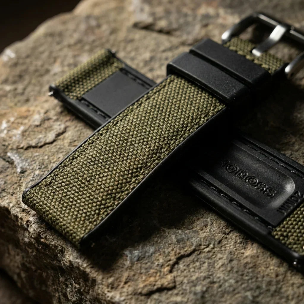 Bonoboss Correa Canvas + TPU 22mm Verde - macro textura material natural #editorial_ctx_macro_texture #color_verde