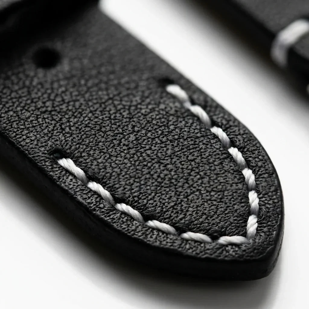 Bonoboss Correa Cuero Premium 22mm Negro - macro detalle costura textura #editorial_wb_macro_stitch #color_negro
