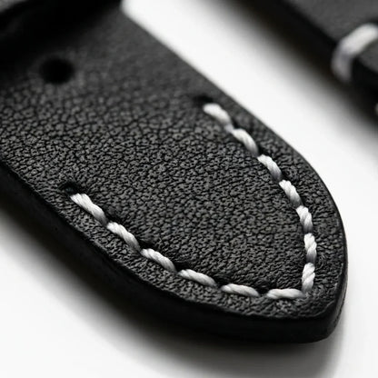 Bonoboss Correa Cuero Premium 22mm Negro - macro detalle costura textura #editorial_wb_macro_stitch #color_negro
