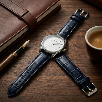 Bonoboss Correa Cuero Premium 22mm Azul - still life premium madera reloj props #editorial_ctx_premium_stilllife #color_azul