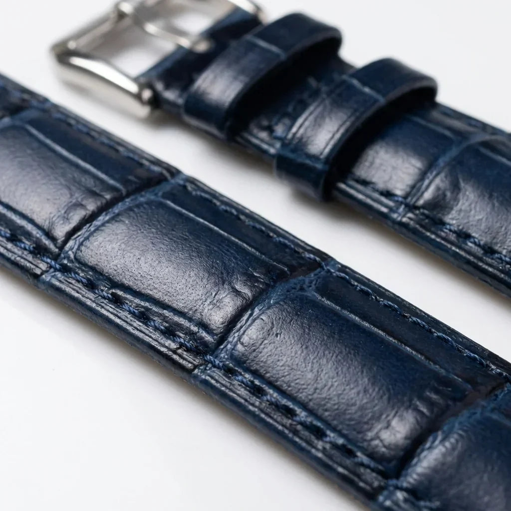 Bonoboss Correa Cuero Premium 22mm Azul - macro detalle costura textura #editorial_wb_macro_stitch #color_azul