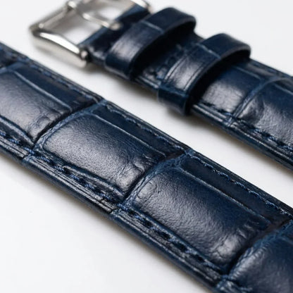 Bonoboss Correa Cuero Premium 22mm Azul - macro detalle costura textura #editorial_wb_macro_stitch #color_azul