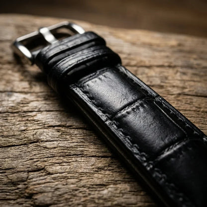 Bonoboss Correa Cuero Premium 22mm Negro - macro textura material natural #editorial_ctx_macro_texture #color_negro