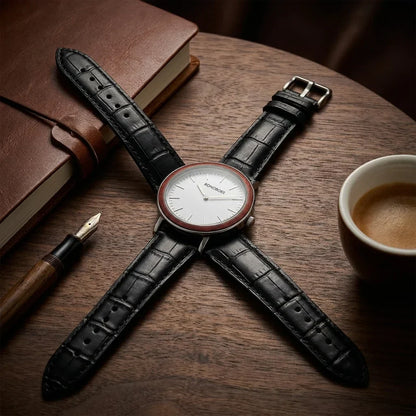 Bonoboss Correa Cuero Premium 22mm Negro - still life premium madera reloj props #editorial_ctx_premium_stilllife #color_negro