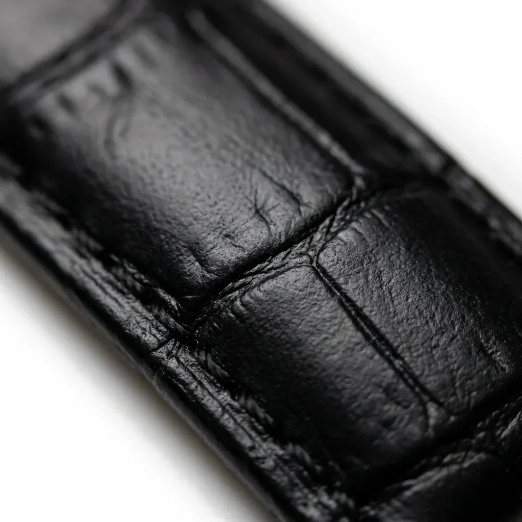 Bonoboss Correa Cuero Premium 22mm Negro - macro detalle costura textura #editorial_wb_macro_stitch #color_negro
