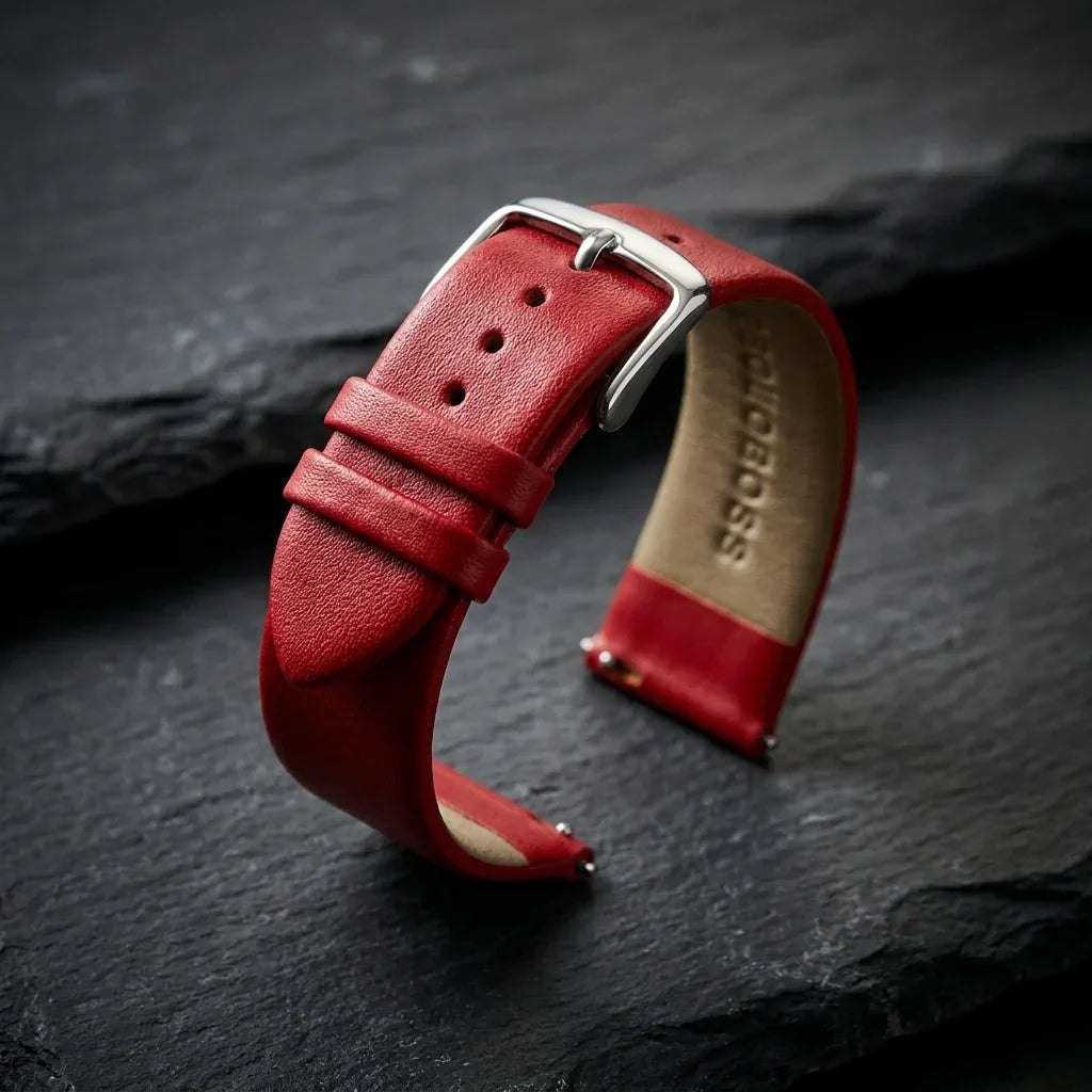 Bonoboss Correa Cuero Premium 22mm Rojo - macro textura material natural (v2) #editorial_ctx_macro_texture_v2 #color_rojo
