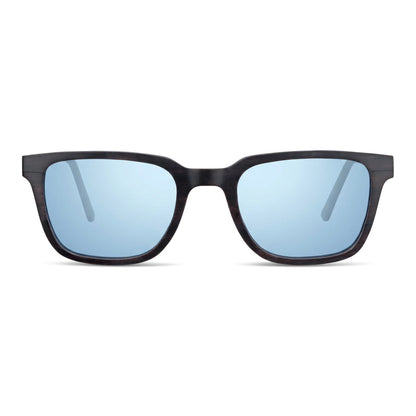Lentes de sol Thanos Ébano Natural cristal espejado azul ice vista frontal madera de ébano natural unisex #color_espejado-azul-ice
