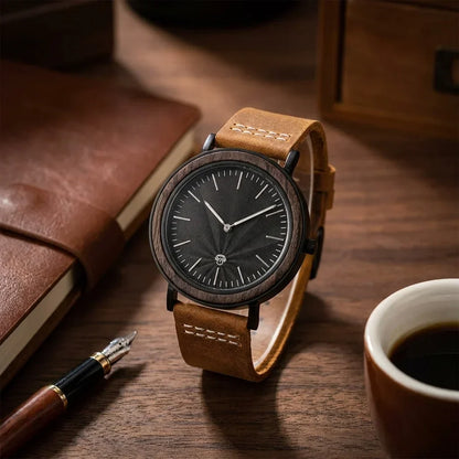 Bonoboss Toki Ébano BlackWave Café - reloj still life madera nogal journal y pluma #editorial_ctx_walnut_journal #color_cafe