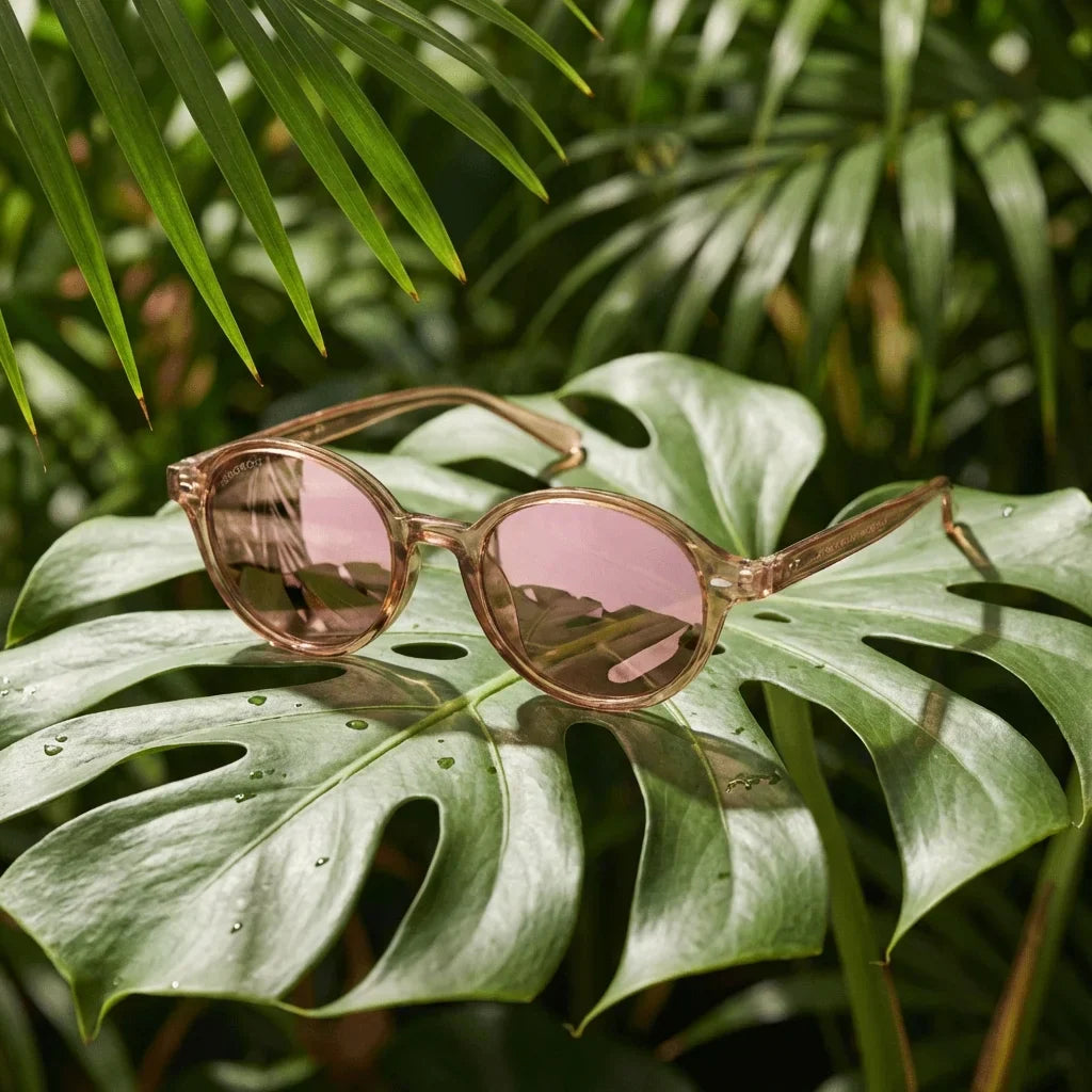Lentes sol Capri polarizados RPET reciclado rose gold composicion botanica monstera tropical sustentable Bonoboss #editorial_grid2 #color_rose