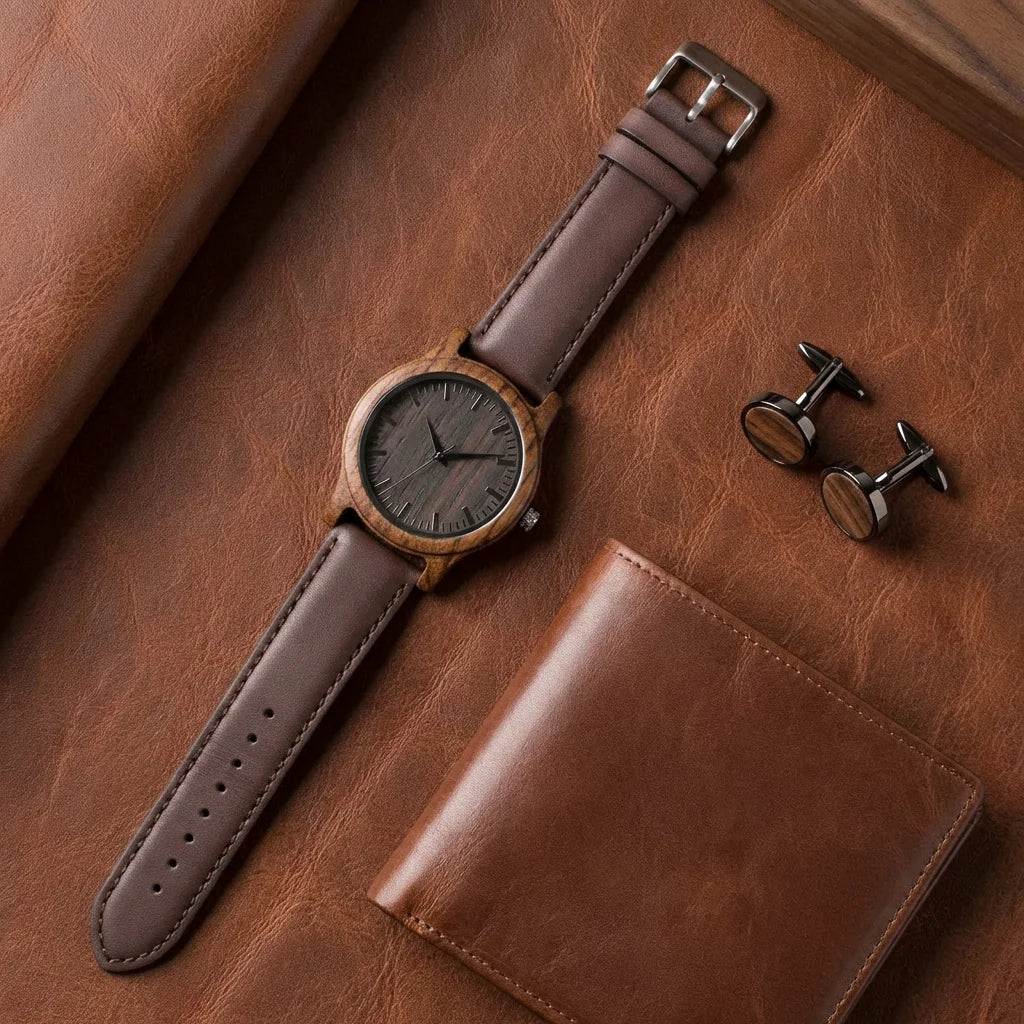Correa de cuero para reloj flat lay accesorios masculinos cuero Bonoboss