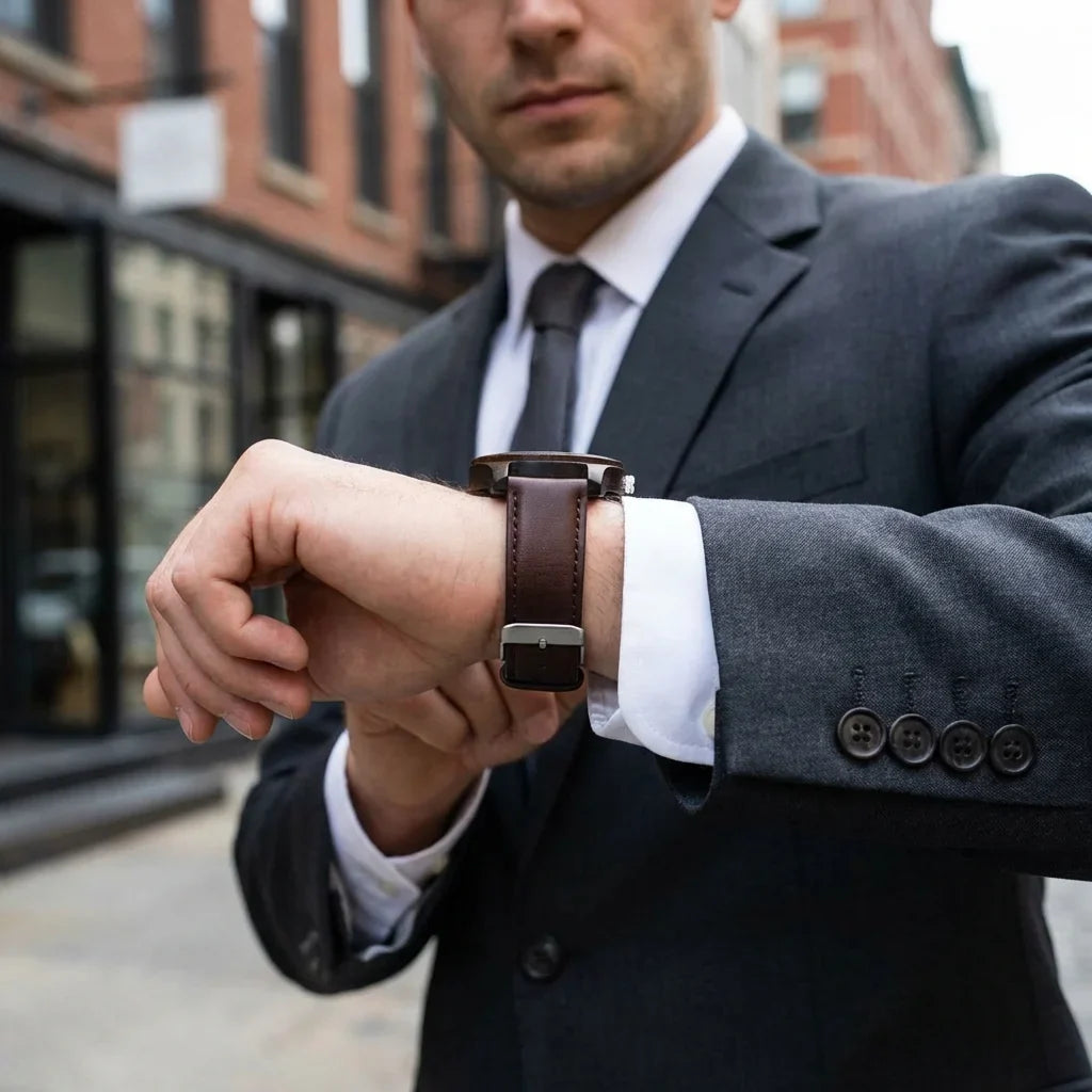 Correa de cuero para reloj persona mirando hora urbano Bonoboss