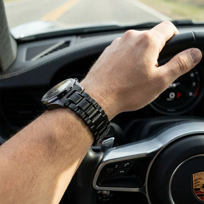 Correa de acero inoxidable para reloj negro mano en volante auto premium Bonoboss #color_negro