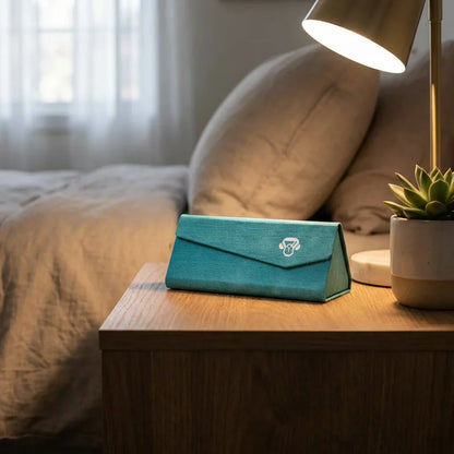 Estuche origami para lentes calipso en mesita de noche Bonoboss #color_calipso