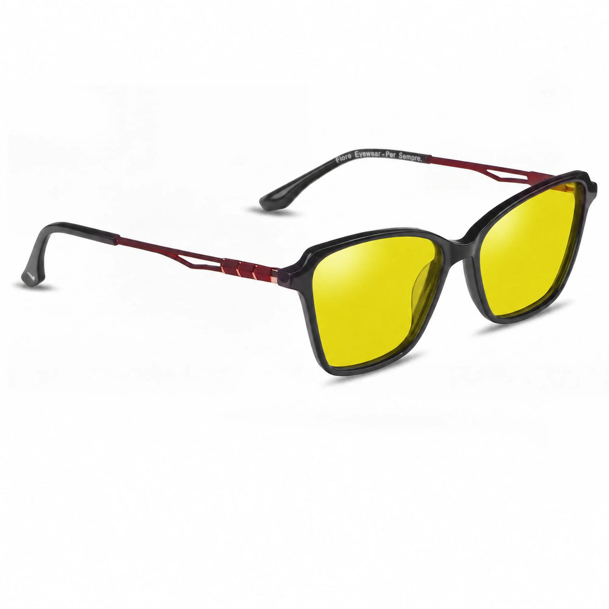 Lentes de sol Fiore 1006 Negro con cristal amarillo polarizado UV400, vista en tres cuartos para mujer #color_amarillo