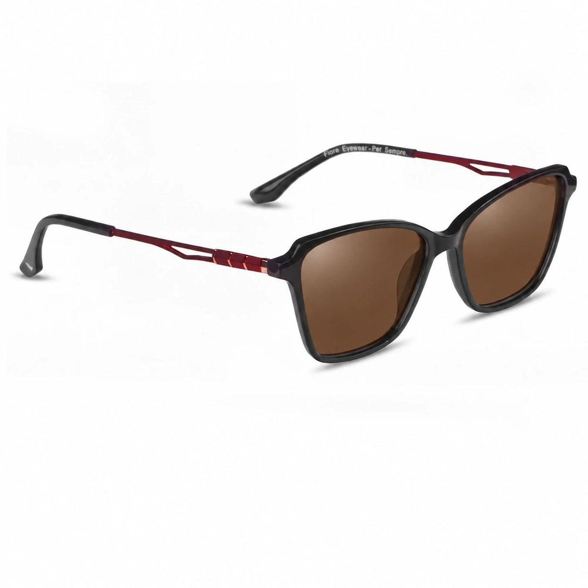 Lentes de sol Fiore 1006 Negro con cristal café polarizado UV400, vista en tres cuartos para mujer #color_cafe