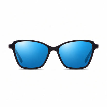 Lentes de sol Fiore 1006 Negro con cristal espejado azul polarizado UV400, vista frontal para mujer #color_espejado-azul #foto_frontal