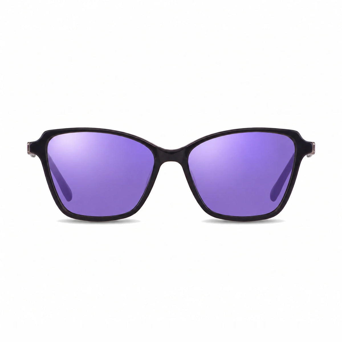 Lentes de sol Fiore 1006 Negro con cristal espejado morado polarizado UV400, vista frontal para mujer #color_espejado-morado #foto_frontal