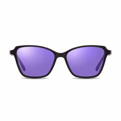 Lentes de sol Fiore 1006 Negro con cristal espejado morado polarizado UV400, vista frontal para mujer #color_espejado-morado #foto_frontal