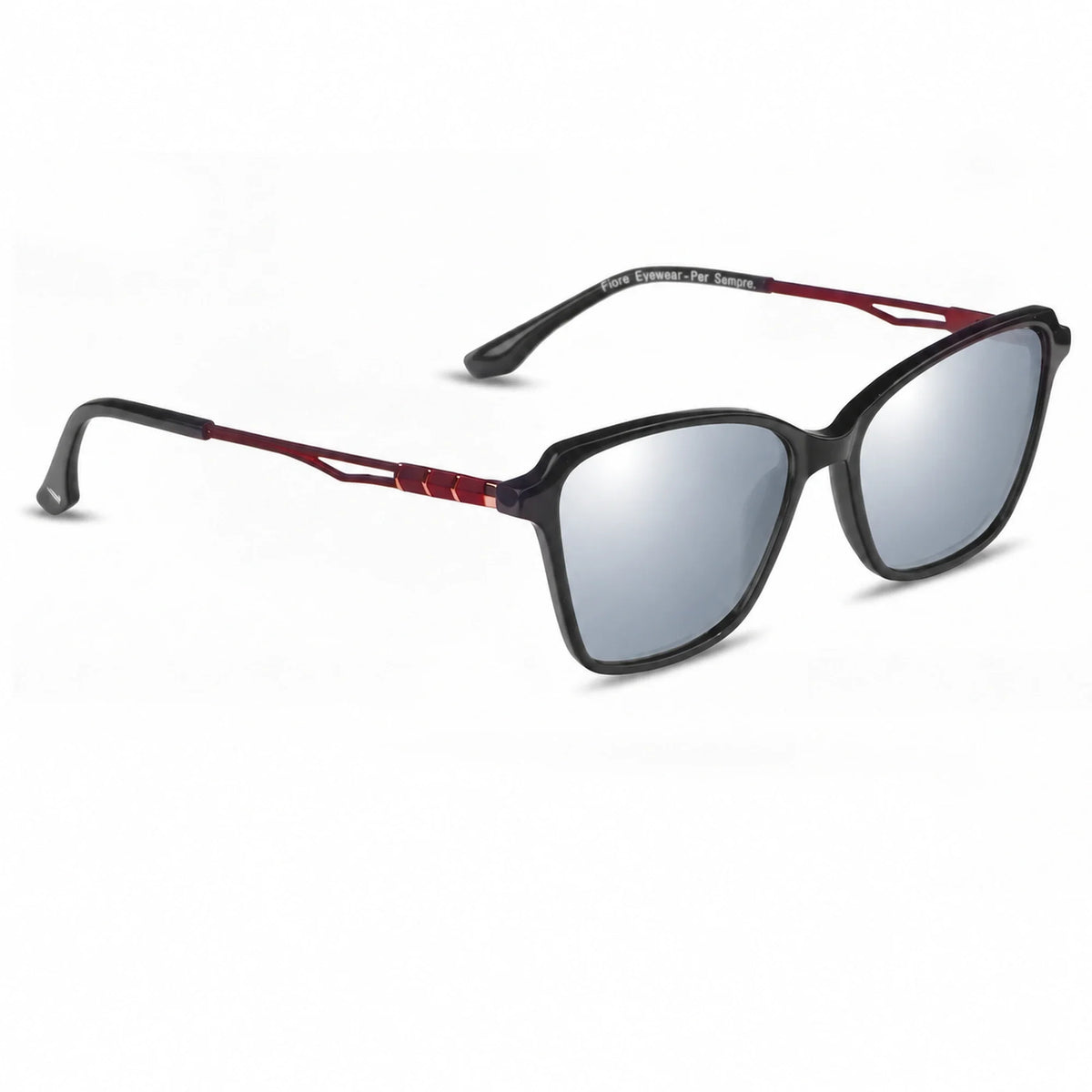 Lentes de sol Fiore 1006 Negro con cristal espejado silver polarizado UV400, vista en tres cuartos para mujer #color_espejado-silver