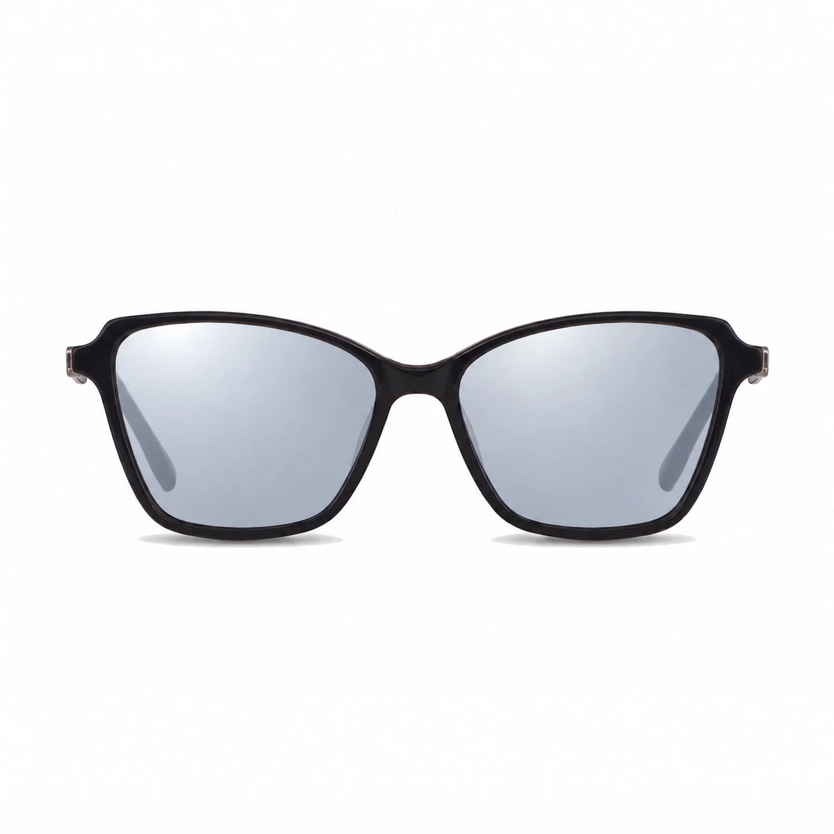 Lentes de sol Fiore 1006 Negro con cristal espejado silver polarizado UV400, vista frontal para mujer #color_espejado-silver #foto_frontal