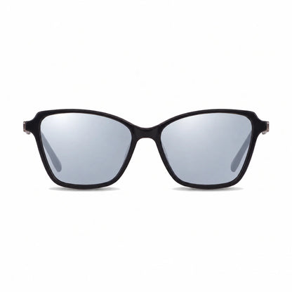 Lentes de sol Fiore 1006 Negro con cristal espejado silver polarizado UV400, vista frontal para mujer #color_espejado-silver #foto_frontal