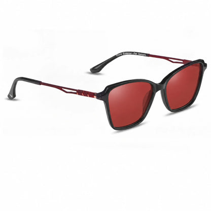 Lentes de sol Fiore 1006 Negro con cristal rojo polarizado UV400, vista en tres cuartos para mujer #color_rojo