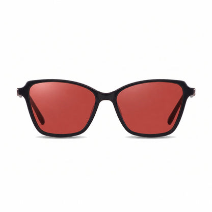 Lentes de sol Fiore 1006 Negro con cristal rojo polarizado UV400, vista frontal para mujer #color_rojo #foto_frontal