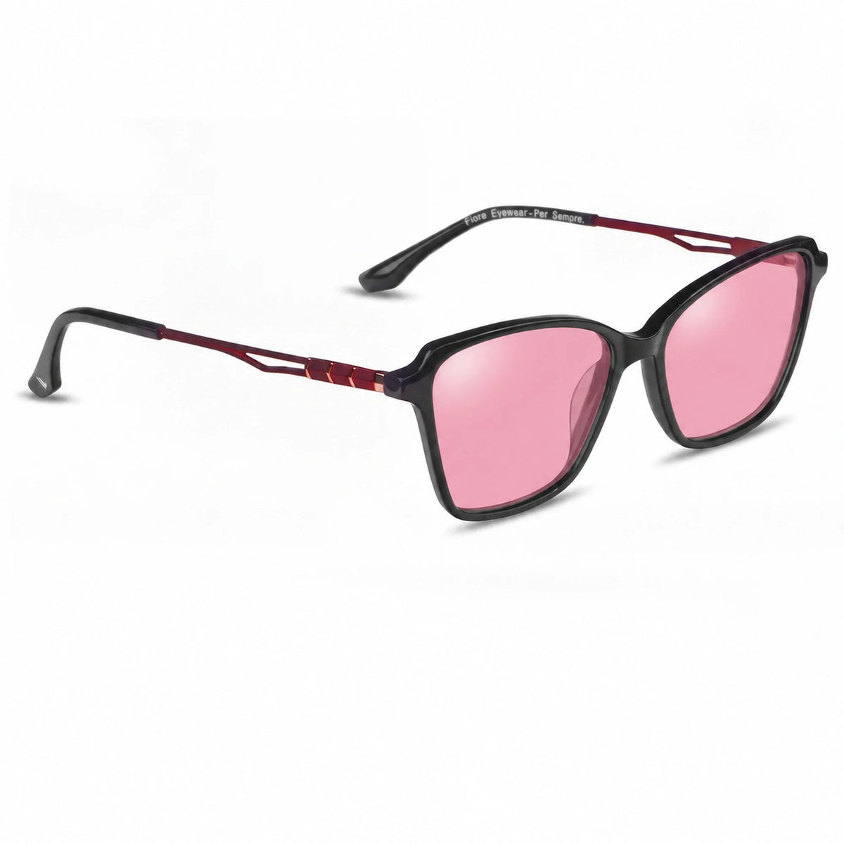 Lentes de sol Fiore 1006 Negro con cristal rosado polarizado UV400, vista en tres cuartos para mujer #color_rosado