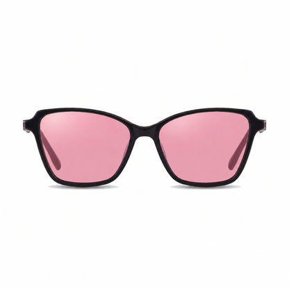Lentes de sol Fiore 1006 Negro con cristal rosado polarizado UV400, vista frontal para mujer #color_rosado #foto_frontal