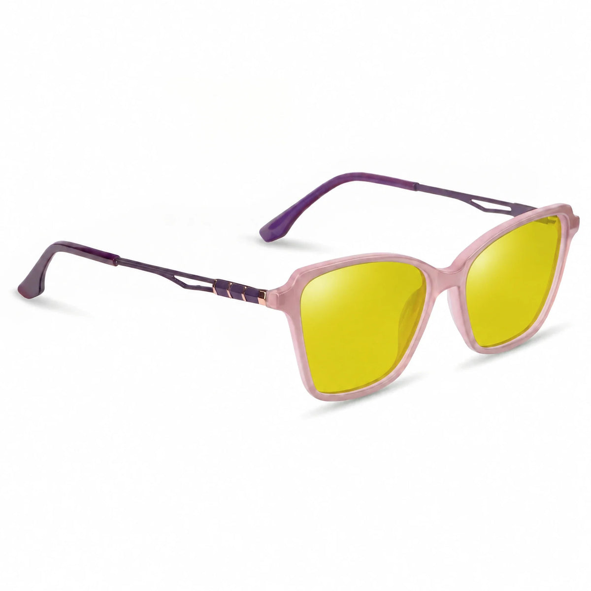 Lentes de sol Fiore 1006 Rosado con cristal amarillo polarizado UV400, vista en tres cuartos para mujer #color_amarillo