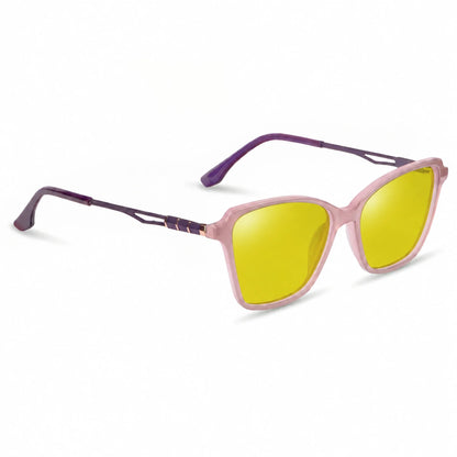 Lentes de sol Fiore 1006 Rosado con cristal amarillo polarizado UV400, vista en tres cuartos para mujer #color_amarillo