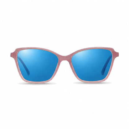 Lentes de sol Fiore 1006 Rosado con cristal espejado azul polarizado UV400, vista frontal para mujer #color_espejado-azul #foto_frontal