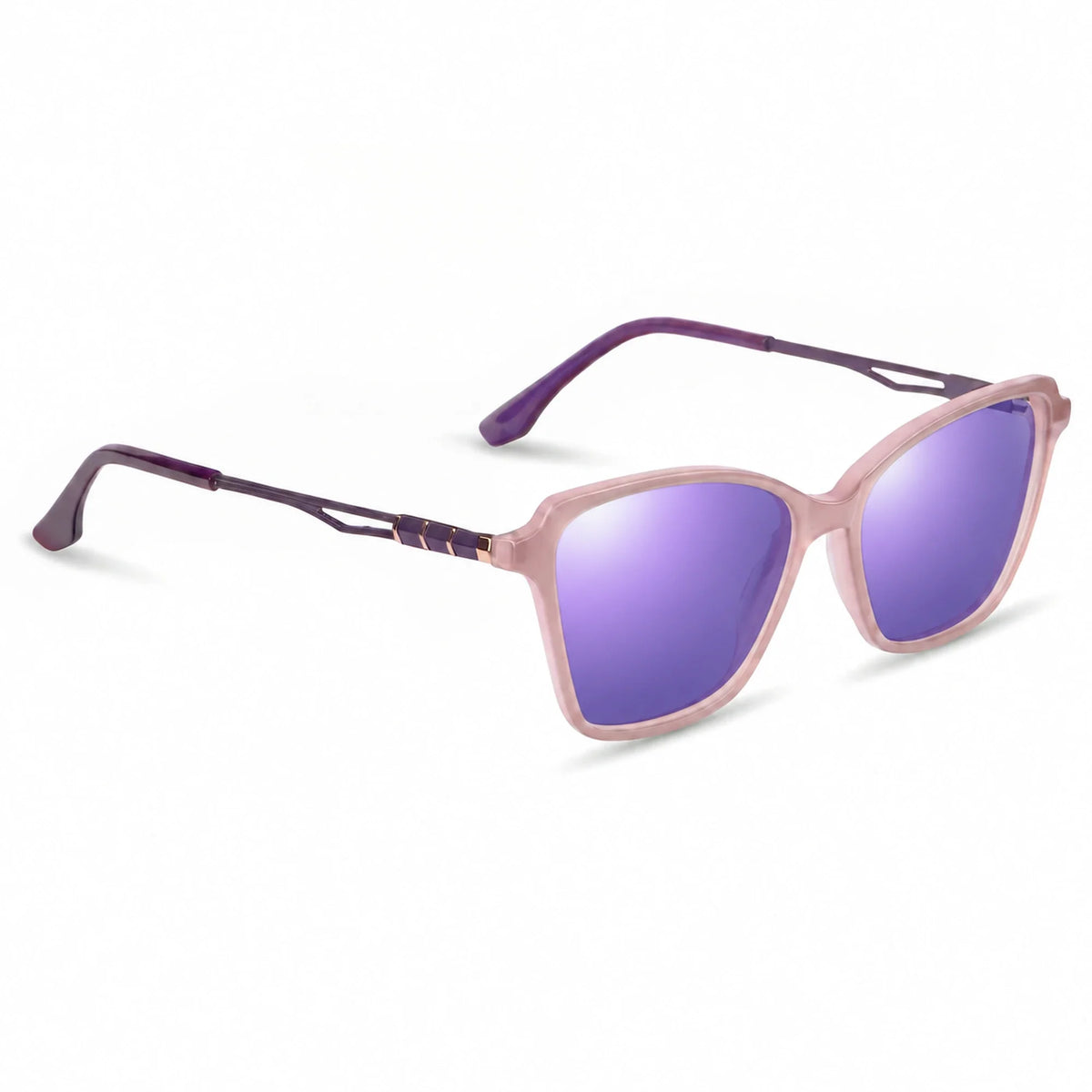 Lentes de sol Fiore 1006 Rosado con cristal espejado morado polarizado UV400, vista en tres cuartos para mujer #color_espejado-morado