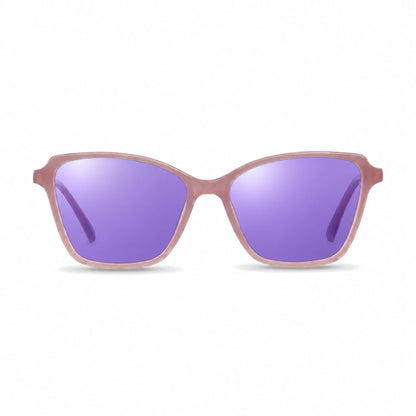 Lentes de sol Fiore 1006 Rosado con cristal espejado morado polarizado UV400, vista frontal para mujer #color_espejado-morado #foto_frontal