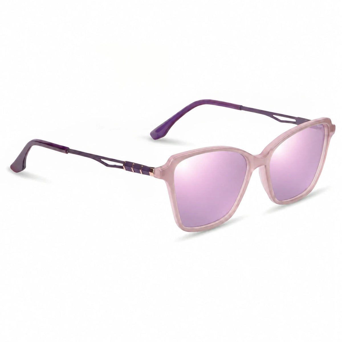 Lentes de sol Fiore 1006 Rosado con cristal espejado rosado polarizado UV400, vista en tres cuartos para mujer #color_espejado-rosado