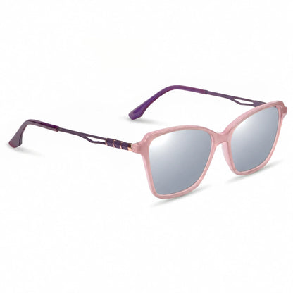 Lentes de sol Fiore 1006 Rosado con cristal espejado silver polarizado UV400, vista en tres cuartos para mujer #color_espejado-silver