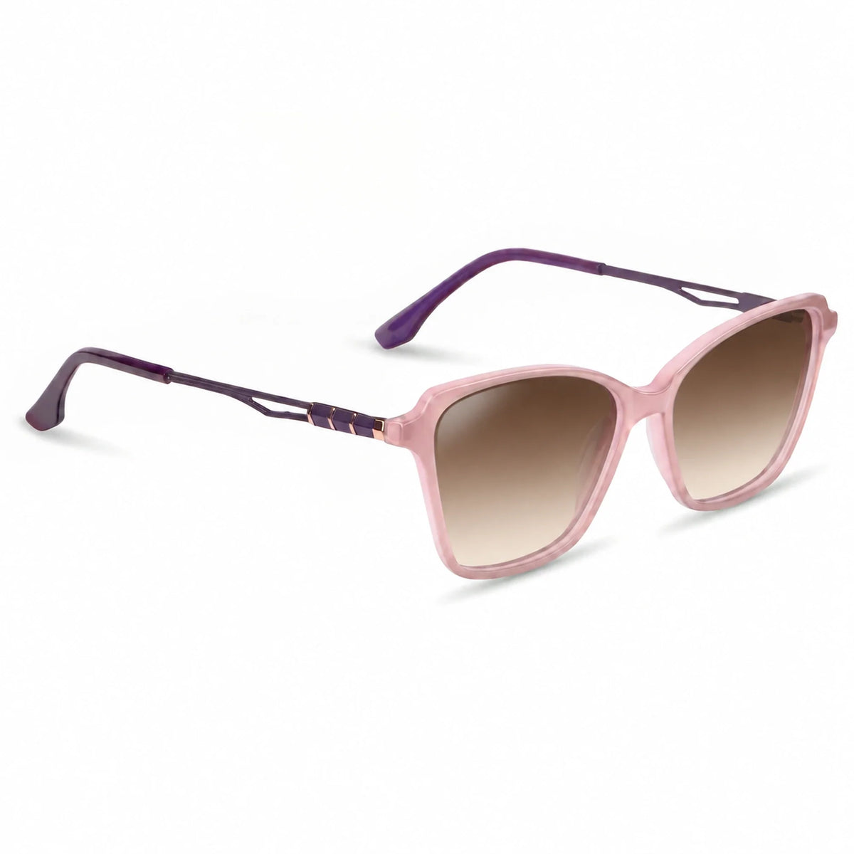 Lentes de sol Fiore 1006 Rosado con cristal gradiente café polarizado UV400, vista en tres cuartos para mujer #color_gradiente-cafe