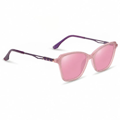 Lentes de sol Fiore 1006 Rosado con cristal rosado polarizado UV400, vista en tres cuartos para mujer #color_rosado